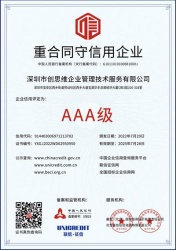 祝贺深圳市创思维企业管理技术服务有限公司荣获“重合同守信用企业”荣誉证书